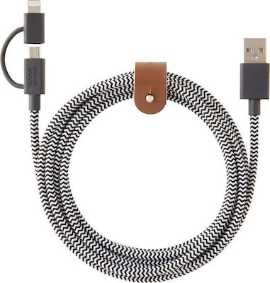 Native Union Belt Twinhead Geflochten USB zu Blitzschlag / Micro-USB Kabel Gray 2m