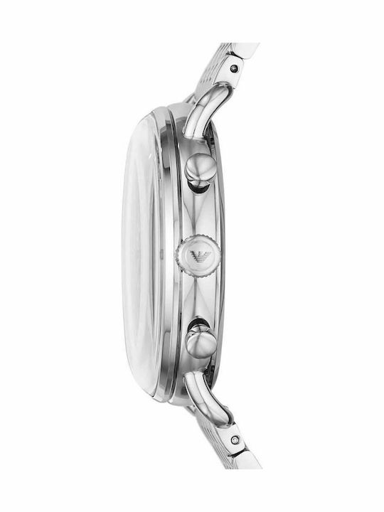 Emporio Armani Aviator Herrenuhr 43mm Chronograph Batterie mit Silber Metallarmband