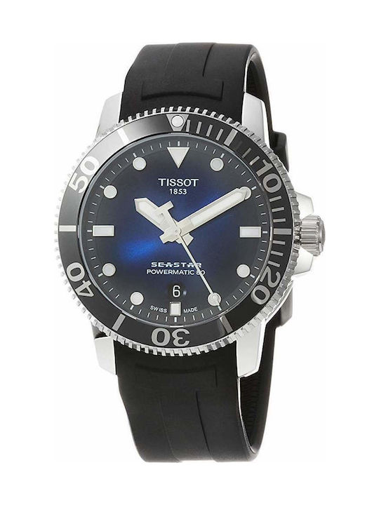 Tissot Seastar 1000 Ανδρικό Ρολόι 43mm Αυτόματο με Μαύρο Καουτσούκ Λουράκι