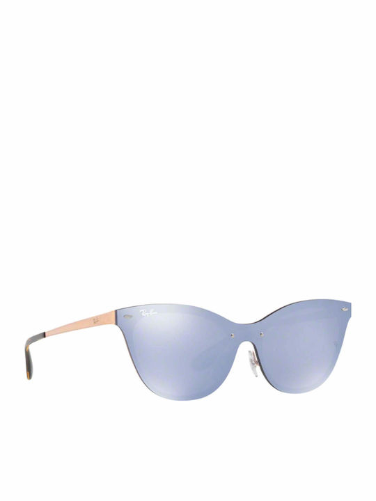 Ray Ban Blaze Cat Eye Γυναικεία Γυαλιά Ηλίου με Μπλε Μεταλλικό Σκελετό και Ασημί Καθρέφτη Φακό RB3580N 9039/1U