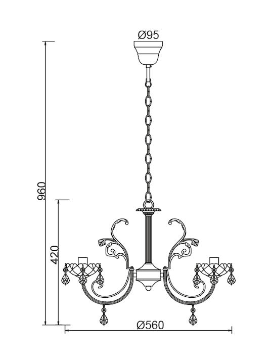 Aca Faberge Chandelier 3xE14 Ø50cm with Candlesticks Gold DLA12153P