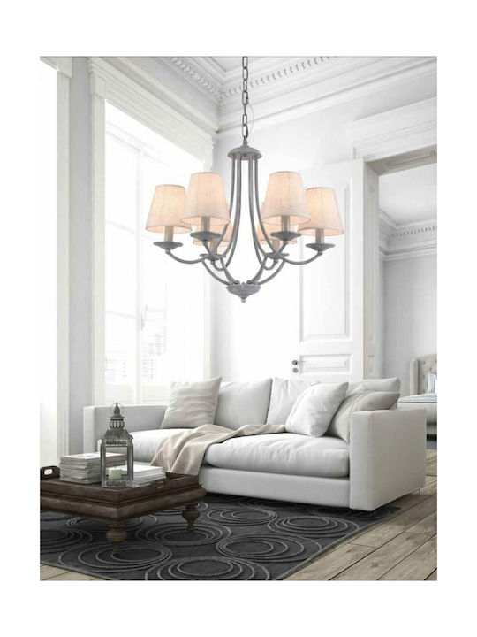 Home Lighting Chandelier Lampshade 6xE14 Gray 55cm 77-3662