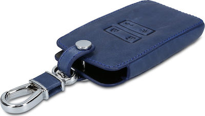 Leatherette Car Key Cover Case with 4 Buttons for Renault Blue