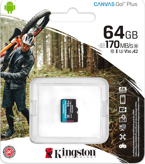 Kingston Canvas Go! Plus microSDXC 64GB Clasa 10 U3 V30 A2 UHS-I