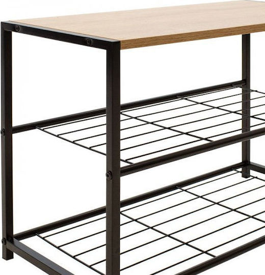 Holz Schuhschrank Ramon mit 2 Regalen Schwarz L63xW30xH43cm
