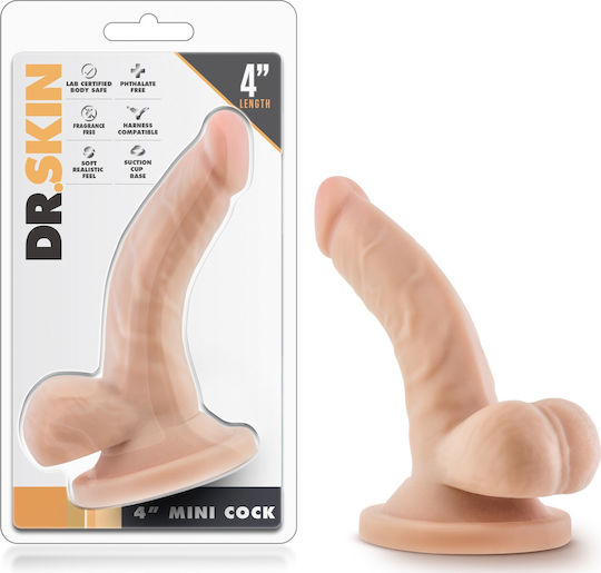 Dr. Skin Mini Glass Dildo with Balls and Suction Cup Beige 12cm