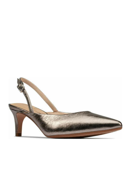 Clarks Anatomic Leather Pointed Toe Gold Heels Laina 55