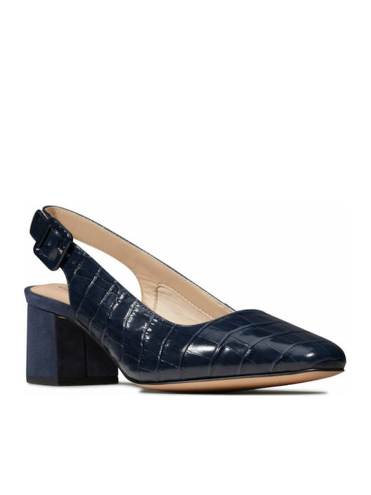 Clarks Sheer Violet Δερμάτινες Γόβες με Λουράκι & Χοντρό Μεσαίο Τακούνι Navy Μπλε