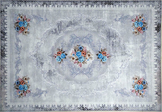 Tzikas Carpets 72005-022 Modern Bedroom Rug Set Cotton Damask Blue 3 Pieces