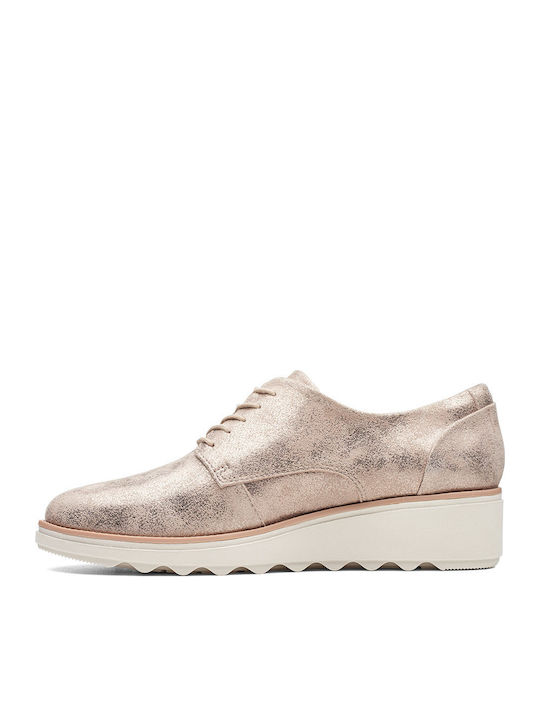 Sharon Crystal Δερμάτινα Γυναικεία Oxfords σε Χρυσό Χρώμα