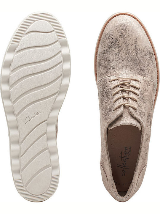 Sharon Crystal Δερμάτινα Γυναικεία Oxfords σε Χρυσό Χρώμα