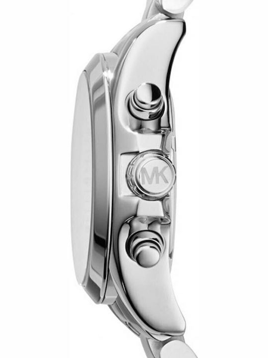Michael Kors Bradshaw Γυναικείο Ρολόι 34mm Χρονογράφος Μπαταρίας με Ασημί Μεταλλικό Μπρασελέ