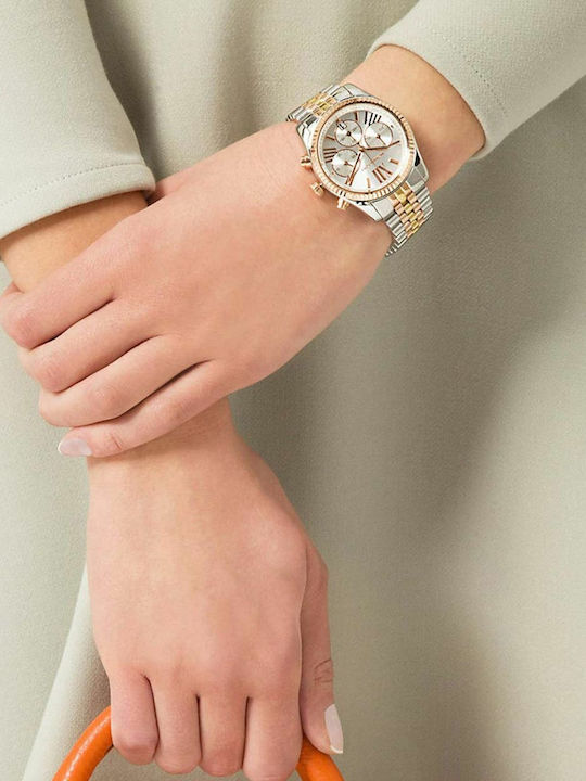 Michael Kors Lexington Women's Watch Chronograph with Pink Gold Metal Bracelet