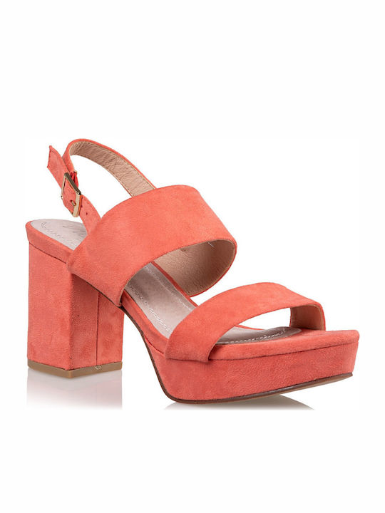 Envie Shoes Platform Women's Sandals Orange with Chunky High Heel