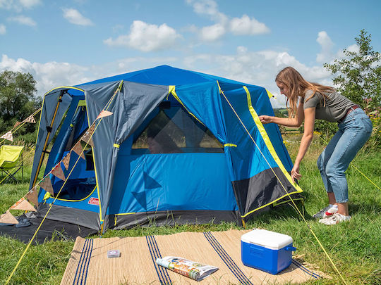 Coleman OctaGo Camping Tent Cabin Blue with Double Cloth 3 Seasons for 3 People 293x270x147cm