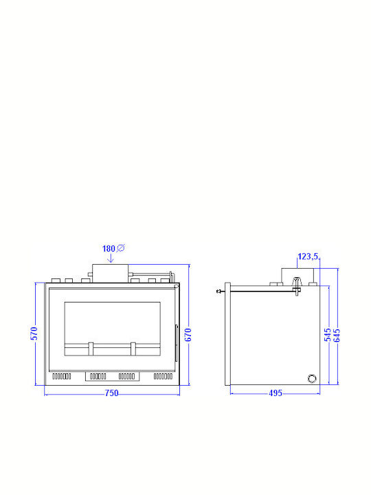 Metlor Mini Vitrus ACW Енергийна вмъкната касета Касета Дърво Калорифер 26.6кВт Прав с отваряща се врата Отворен разширителен резервоар