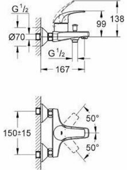 Grohe Baucurve Mixing Bathtub Shower Faucet Silver