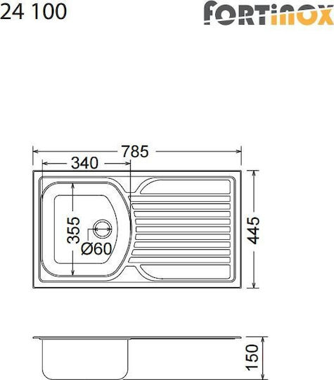 Fortinox Slender 24100 Ένθετος Inox Σατινέ Μ78.5xΠ44.5cm Ασημί