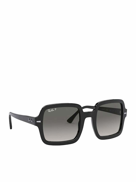 Ray Ban Ochelari De Soare Pentru Femei Cu Ramă Neagră Din Plastic Și Lentile Gri Degrade Polarized