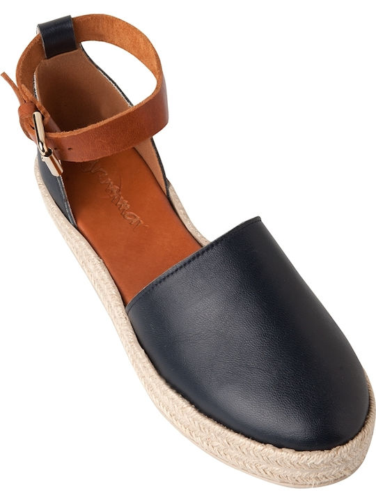 Women's Leather Espadrilles Navy Blue 20-142-14
