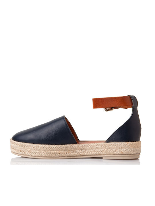 Women's Leather Espadrilles Navy Blue 20-142-14