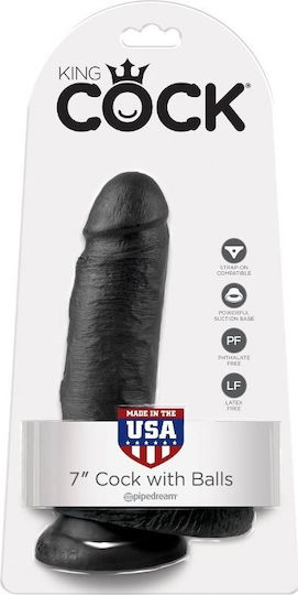 Pipedream Balls Ρεαλιστικό Dildo με Όρχεις και Βεντούζα Black 18cm