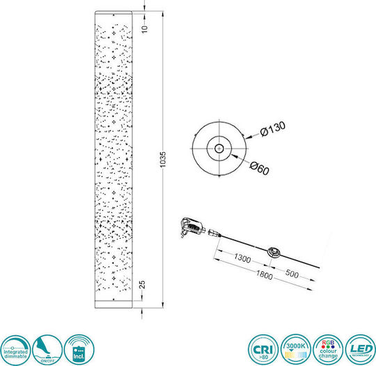 Trio Lighting Tico LED Floor Lamp H103xW13cm. with RGBW Light 700lm White