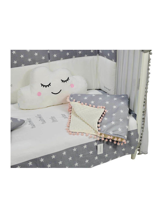 Bebe Stars Κουβέρτα Αγκαλιάς & Λίκνου Pom-Pom Stars Fleece Γκρι 90x110εκ.