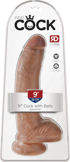 King Cock Ρεαλιστικό Dildo με Όρχεις και Βεντούζα Tan 23cm