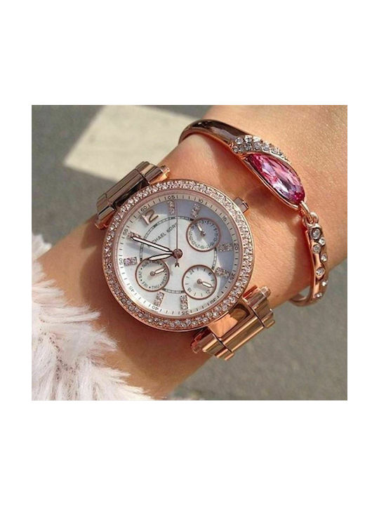 Michael Kors Mini Parker Watch Chronograph with Pink Gold Metal Bracelet
