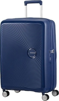 American Tourister Soundbox Exp Medium Travel Suitcase Hard Blue with 4 Wheels Height 67cm.