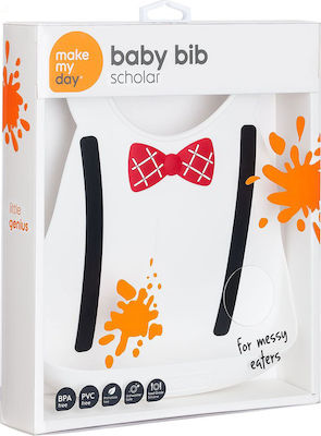 Make my Day Scholar Waterproof Bib Silicone with Button & Pocket White for 6 m+