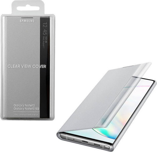 Samsung Clear View Cover Book Synthetic Leather / Plastic Silver (Galaxy Note 10)