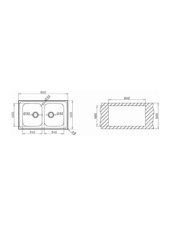 Pyramis Athena 2B 100179001 Drop-In Мивка Inox Сатен Ш86xД50см Сребрист