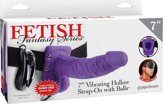 Pipedream Fetish Fantasy Series Vibrating Hollow Strap-On with Balls Gurtzeug mit Dildo 18cm und Vibration in Lila Farbe