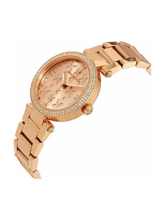 Michael Kors Mini Parker Crystals Watch Chronograph with Pink Gold Metal Bracelet