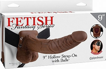 Pipedream Fetish Fantasy Series Hollow Strap-On with Balls Gurtzeug mit Dildo 23cm in Braun Farbe