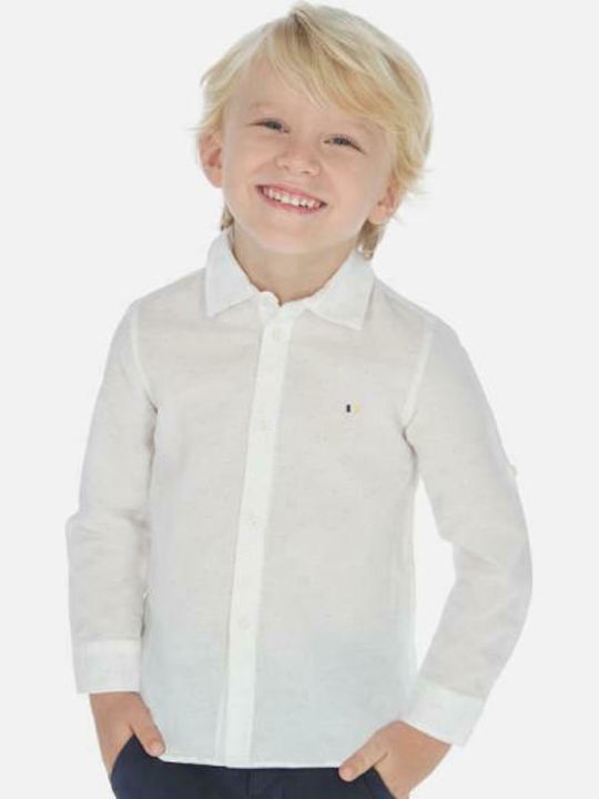 Mayoral Kids Polka Dot Linen Shirt White