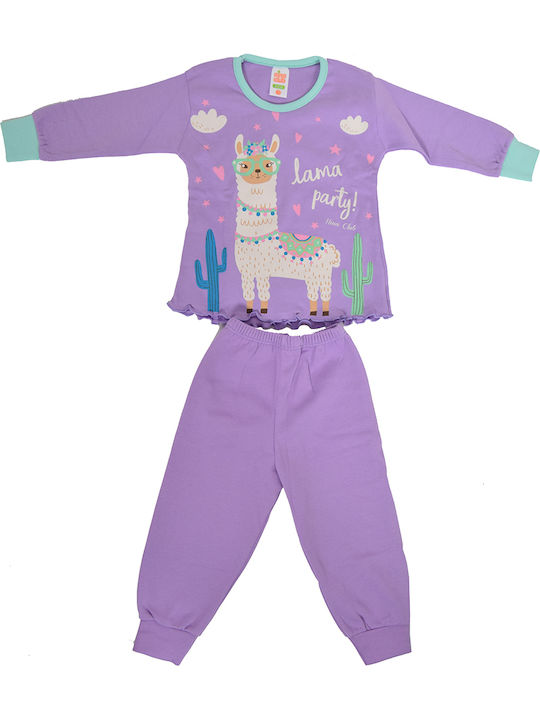 Nina Club Lama Set Top & Bottom Kids Winter Pyjamas Purple