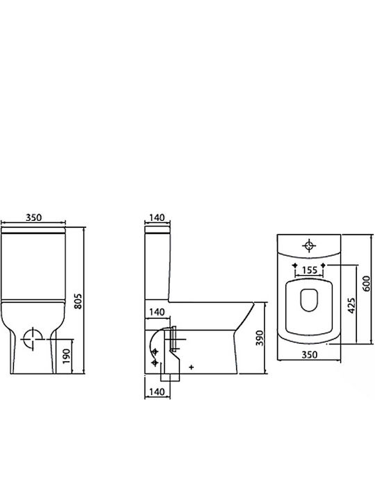 Creavit Quadro Back to Wall Stehende Toilette mit Spülung mit Deckel Sanftes Schließen Weiße