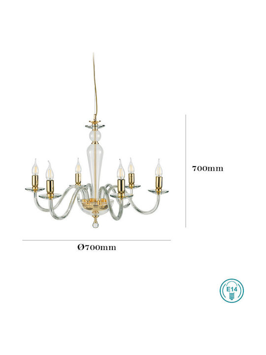 Ondaluce Paganini Chandelier Candlestick 6xE14 Gold 70cm LP.Pagan/6-ORO