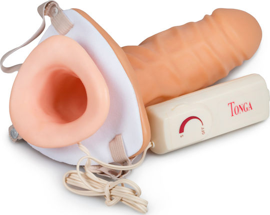 Seven Creations Strap-on Vibrating Hollow Extender Harness με Dildo 20cm στο χρώμα του δέρματος