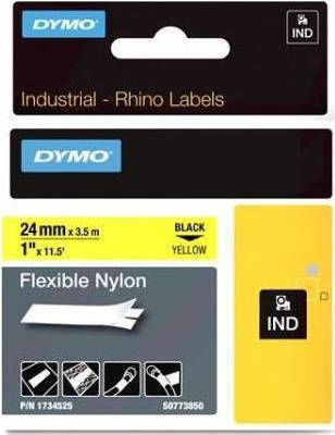 Dymo Flexible Nylon Label Maker Tape White 3.5m x 24mm in Yellow Colour Compatible with Dymo Rhino/IND