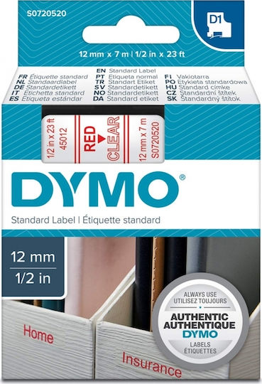 Dymo 45012 Etikettendrucker-Bänder 7m x 12mm in Transparent Farbe Kompatible Reihe mit Dymo D1