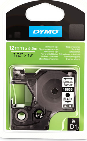 Dymo 16959 Етикетна Лента 5.5м x 12мм в Бял Цвят Съвместима с Dymo D1