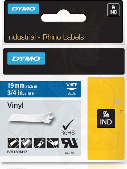 Dymo Label Maker Tape 5.5m x 19mm in Blue Colour Compatible with Dymo Rhino/IND