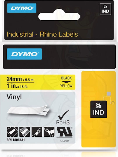 Dymo Label Maker Tape 5.5m x 24mm in Yellow Colour Compatible with Dymo Rhino/IND