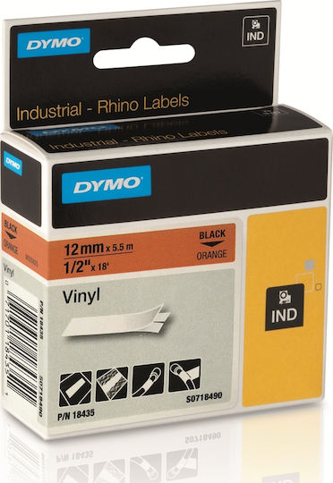 Dymo 18435 Label Maker Tape 1.5m x 12mm in Orange Colour Compatible with Dymo D1 Dymo Rhino/IND