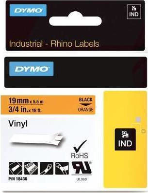 Dymo 18436 Label Maker Tape 5.5m x 19mm in Orange Colour Compatible with Dymo Rhino/IND