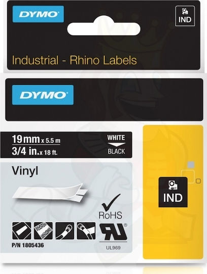 Dymo 18444 Label Maker Tape 5.5m x 12mm in White Colour Compatible with Dymo D1 Dymo Rhino/IND